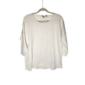 Chico's Textured 3/4 Sleeve White Stretch Blouse Top Sz 3 US XL Office Capsule